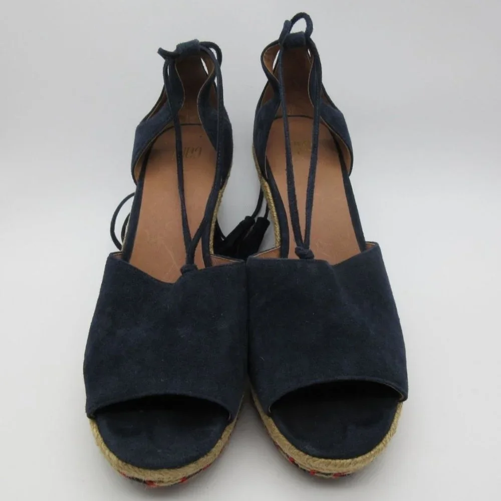 Cabi navy‎ leather Isla wedge espadrilles sandals